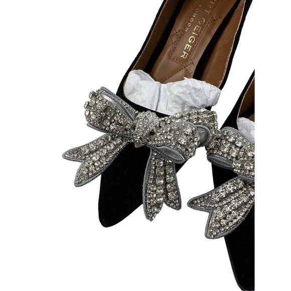 Kurt Geiger London Belgravia Bow Velvet Pointed Toe Pump  Kurt Geiger London - Belgravia Velvet Rhinestone Bow Pumps in Black & Silver